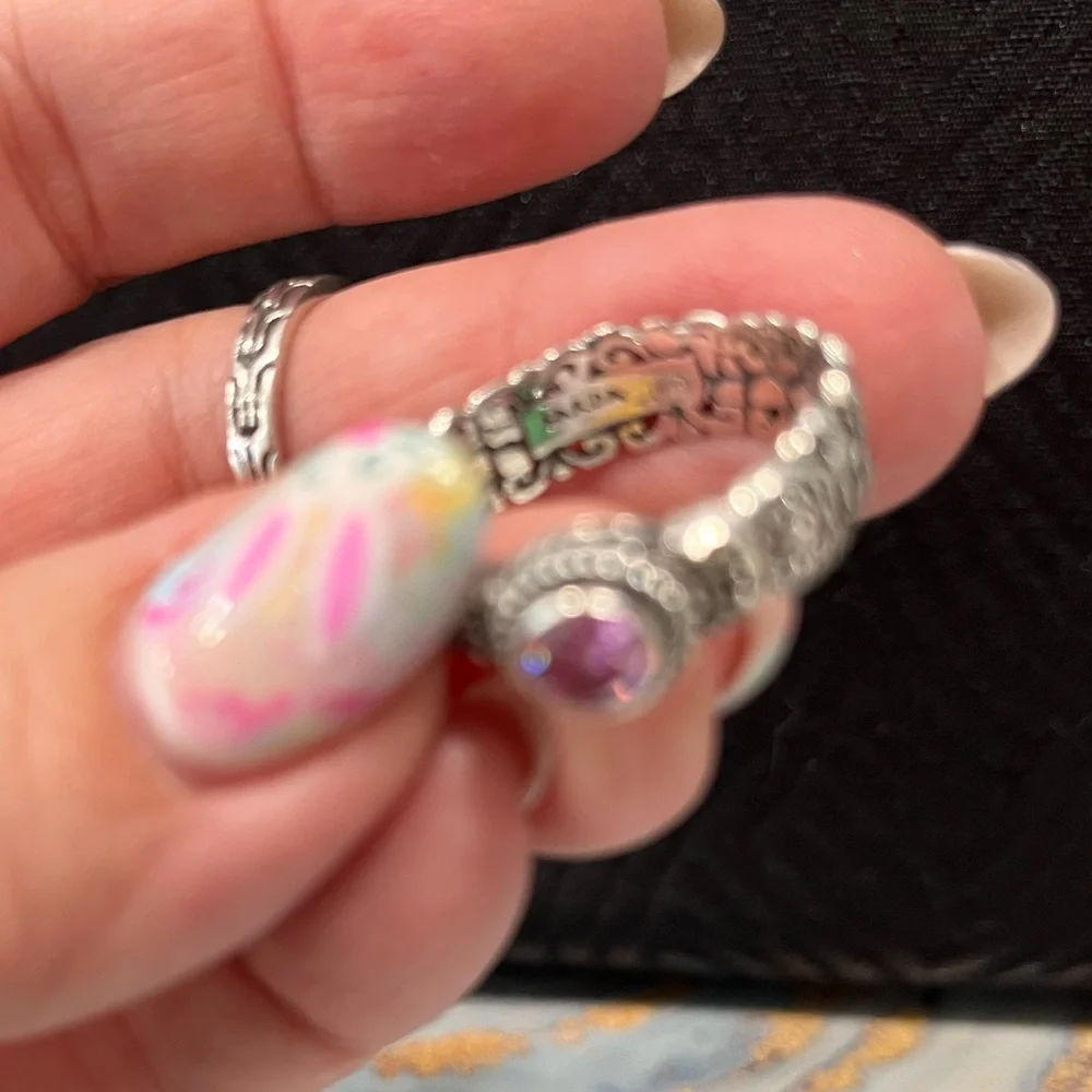Sarda Sterling Silver Ring with Pink Moissanite, size 10